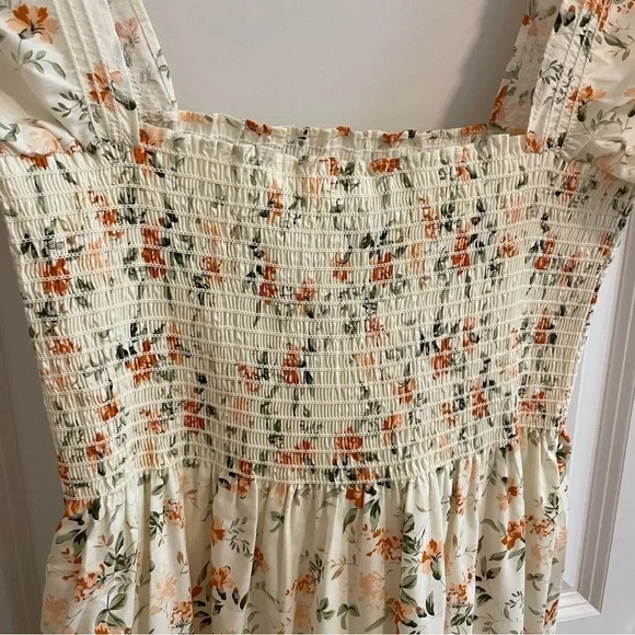 NWT O.P.T. Floral Print Smocked Dress Cream Size Medium - Picture 3 of 10